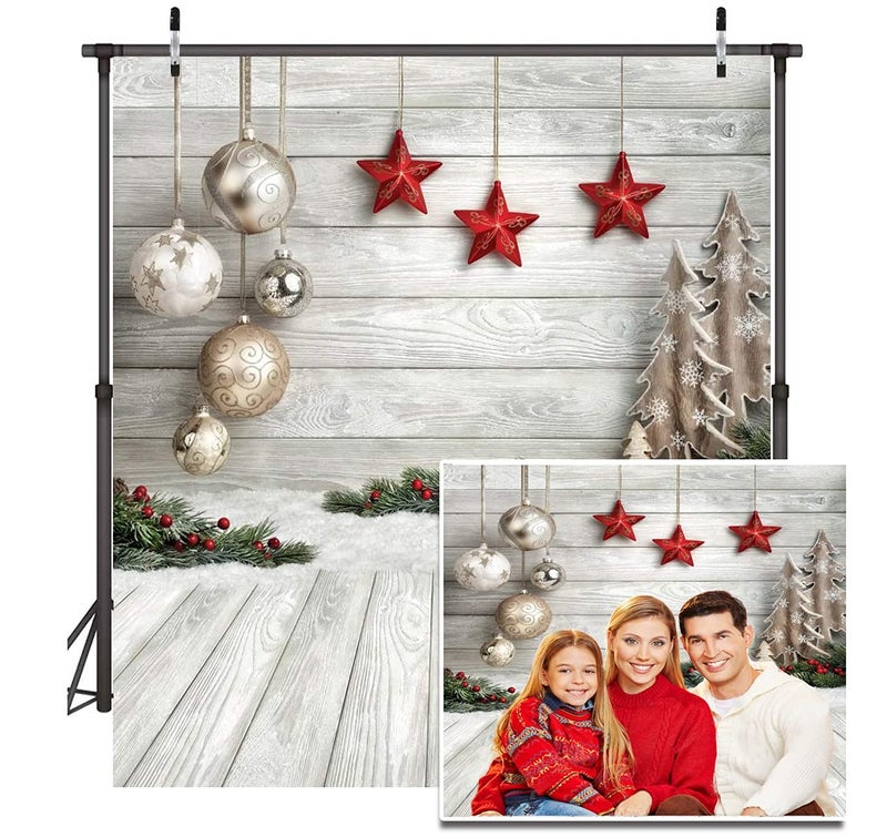 Dudaacvt 10x10ft Christmas Backdrop with Xmas Tree, Balls, White Wood Floor for Photography - Image 2